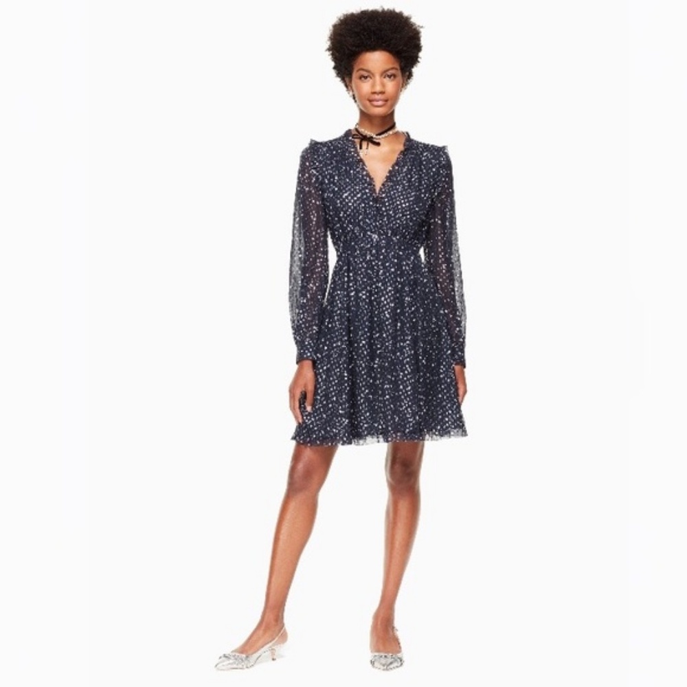kate spade Night Sky Dot Mini Silk Dress, L